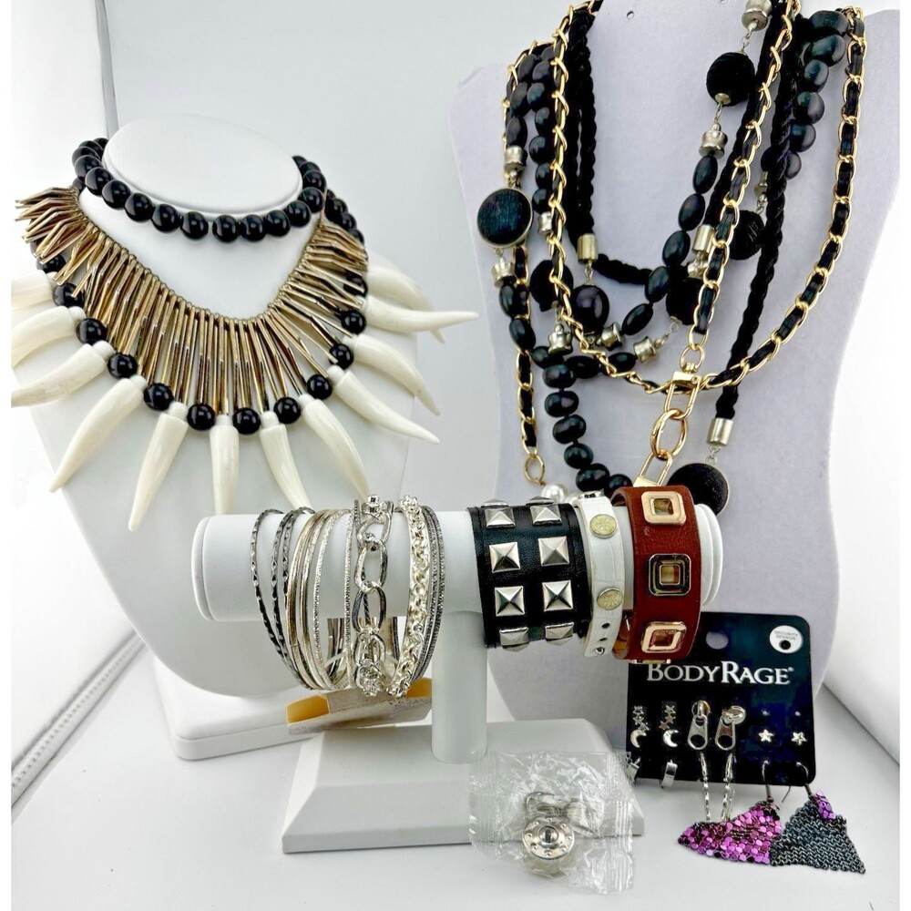 Goth Punk Jewelry Lot Chico’s Mudd Body Rage Natasha Y2K Statement Necklaces
